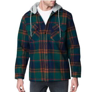 New Men’s BLANKNYC Plaid Button Front Hooded Shacket Size L